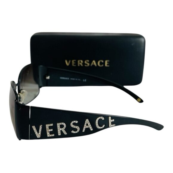 Versace Black Rhinestone Logo Sunglasses Bling Rare Designer Glasses Shades +Box - Picture 2 of 8
